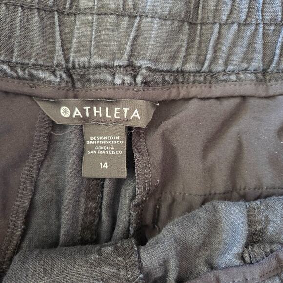 Athleta Cabo Linen Shorts Size 14 Black Elastic Drawstring Waist Pockets - Picture 3 of 6
